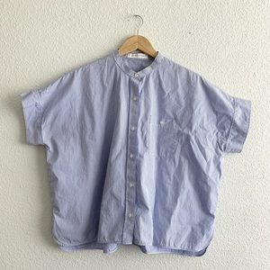 EVERLANE blue and white striped boxy button-up